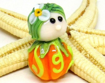 Citrouille elfe en perles de verre, verre de Murano, lampwork, MTO, (ELFNI-0016)