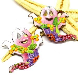 2 copper-elements enameled, ghost, components for making jewelry, MTO