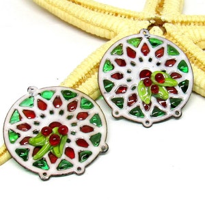 2 copper-dreamcatcher enameled, christmas, components for making jewelry, MTO
