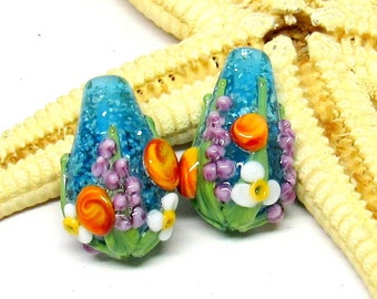 2 glassbeads or earrings, body, fairy, lampwork, 20mm x 12mm, hole 2mm, MTO