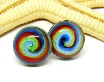 Glas Ohrstecker, 12mm, bunt, Regenbogen, Muranoglas, Lampwork, versandfertig