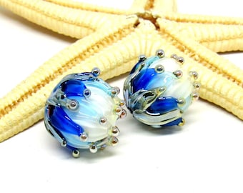 2 glassbeads blossom, 15mm, lampwork, hole 2mm, MTO