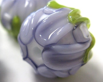 glass blossom bead, lampwork, muranoglass, 15mm, purple, green, white, hole 2mm