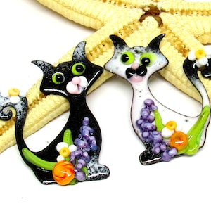 2 copper-cats enameled, components for making jewelry, MTO