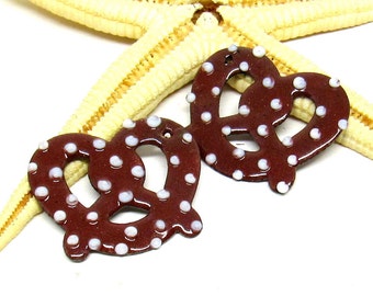 2 copper-elements enameled, pretzel, components  for making jewelry, MTO