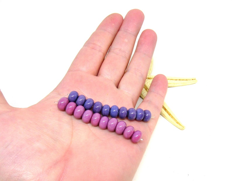 10 glassbeads, 8mm x 5mm or 5-6mm x 4mm, colorchoice: purple or pink hole 2mm, lampwork, MTO image 3