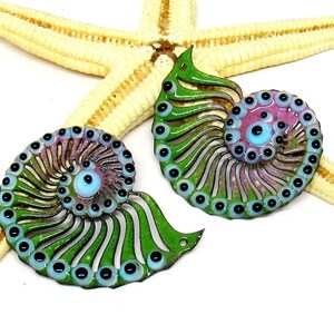 2 copper-elements enameled, ammonite, components for making jewelry , MTO