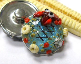 Glas Druckknopf, Muranoglas, Lampwork, Meer, See, Krabbe, Netz, MTO