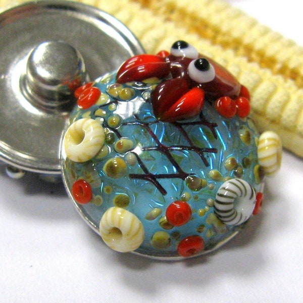 Glas Druckknopf, Muranoglas, Lampwork, Meer, See, Krabbe, Netz, MTO