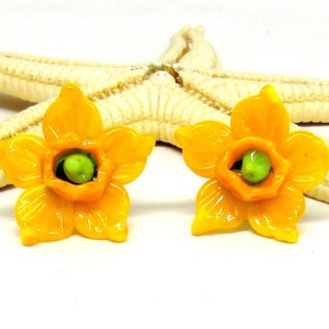 glass earstuds daffodils, lampwork, muranoglass, MTO image 1