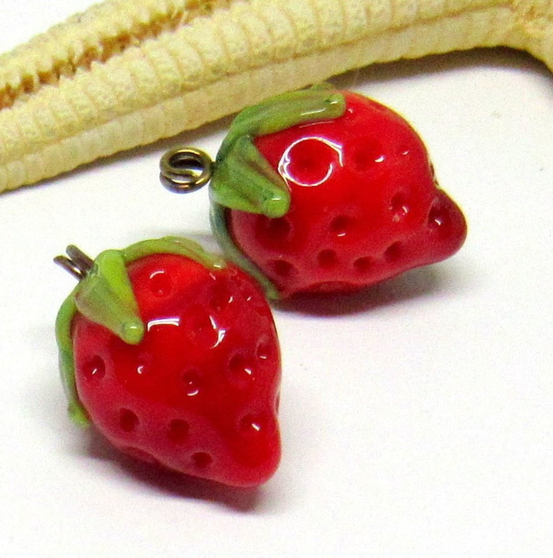 10PCS Glazed Strawberry Beads, Vintage Bead, Fruit, Glass Beads,bead  Findings -  Denmark