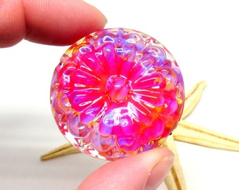 glassbead, lampwork, muranoglass, 40mm x 17mm, pink, hole 2mm, ready to ship