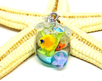 1 small glass pendant fishbowl, aquarium, lampwork, muranoglass, ready to ship