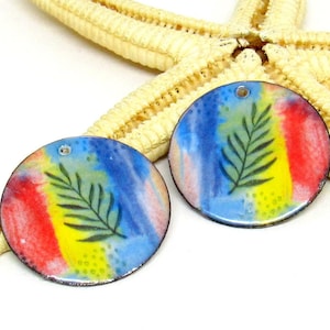 2 copper-elements enameled, components for making jewelry, ready to ship