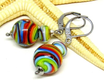 glass earrings rainbow, colorful, lampwork, muranoglass, made to order