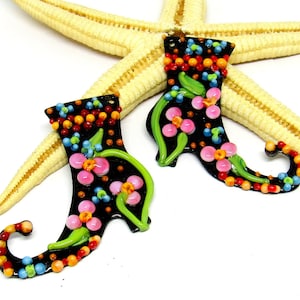 2 copper-elements enameled, witchboots, components for making jewelry
