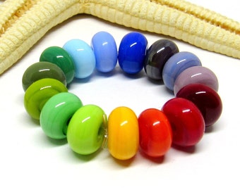 15 Glasperlen Spacer, Muranoglas, Lampwork, bunt, 8mm x 5mm, MTO