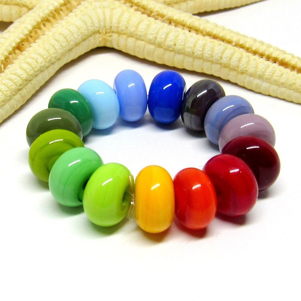 15 Glasperlen Spacer, Muranoglas, Lampwork, bunt, 8mm x 5mm, MTO