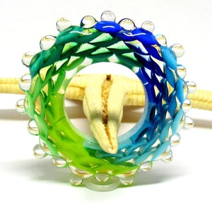 glassbead, pendant, lampwork, muranoglass, 43mm x 8mm, blue, green, hole 18mm, MTO