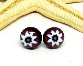 glass stud earrings, 10mm, lampwork, muranoglass, pins stainless steel, ready to ship