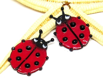 2 copper-elements enameled, ladybug, components for making jewelry, MTO