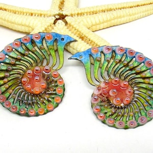 2 copper-elements enameled, ammonite, components for making jewelry, MTO