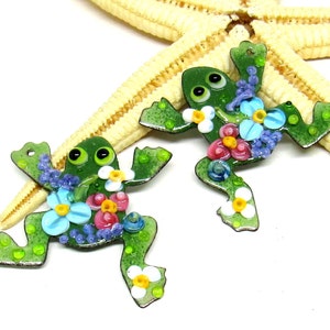 2 copper-elements enameled, frogs, components for making jewelry, ready to ship, MTO