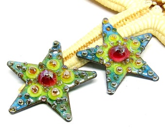 2 copper-elements enameled, stars, components for making jewelry, MTO