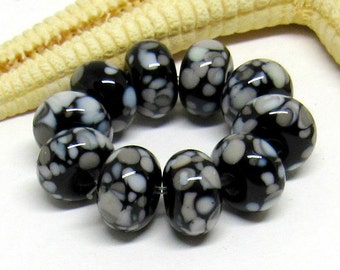 10 glassbeads, lampwork, muranoglass, 9mm x 6mm, hole 2mm, spacer, stonecolors, black, grey, MTO