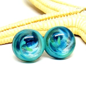 glass stud earrings, seablue, lampwork, muranoglass, MTO