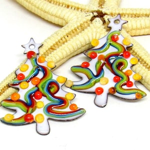 2 copper-elements enameled, christmas tree, components for making jewelry, MTO