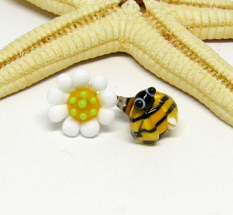 glass stud earrings, bee or ladybug with flower, lampwork, muranoglass, MTO image 3