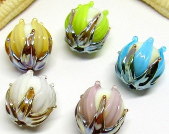 glass bead, blossom, different colors, 2 or 5pcs, 12mm, lampwork, hole 2mm, MTO