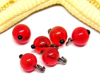 6 glass redcurrant beads, or hollyberries, lampwork, muranoglass, 6mm, 2mm eyelet, MTO