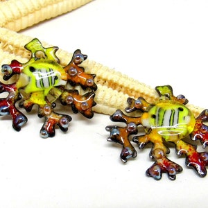 2 copper-elements enameled, coral, components for making jewelry, ready to ship