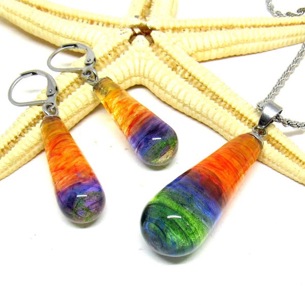 glass jewelry set colorful, pendant or earrings, lampwork, muranoglass, ready to ship
