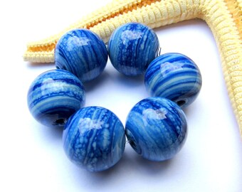 6 Glasperlen, Muranoglas, Lampwork, jeansblau, 12mm, MTO