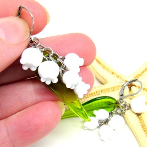 glass earrings lily of the valley, lampwork, muranoglass, MTO