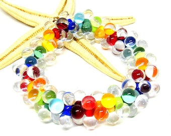 Glas Armband Bobbels, Regenbogen, bunt, Stretch, Muranoglas, Lampwork, Anfertigung nach Bestellung