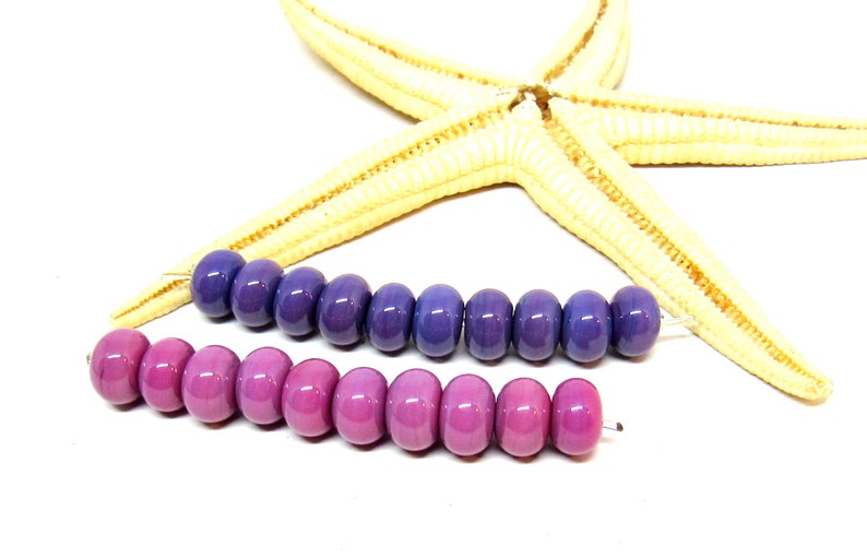 10 glassbeads, 8mm x 5mm or 5-6mm x 4mm, colorchoice: purple or pink hole 2mm, lampwork, MTO image 2