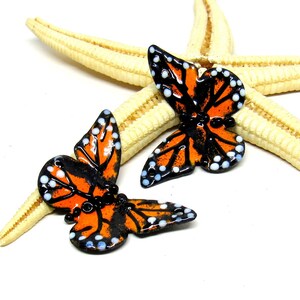 2 copper-butterflies enameled, 35mm x 25mm, components for making jewelry, MTO