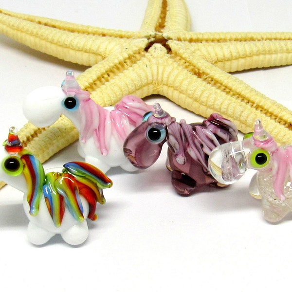 1 Glas Einhorn, Muranoglas, Lampwork, als Perle, Anhänger oder Ohrringe, MTO