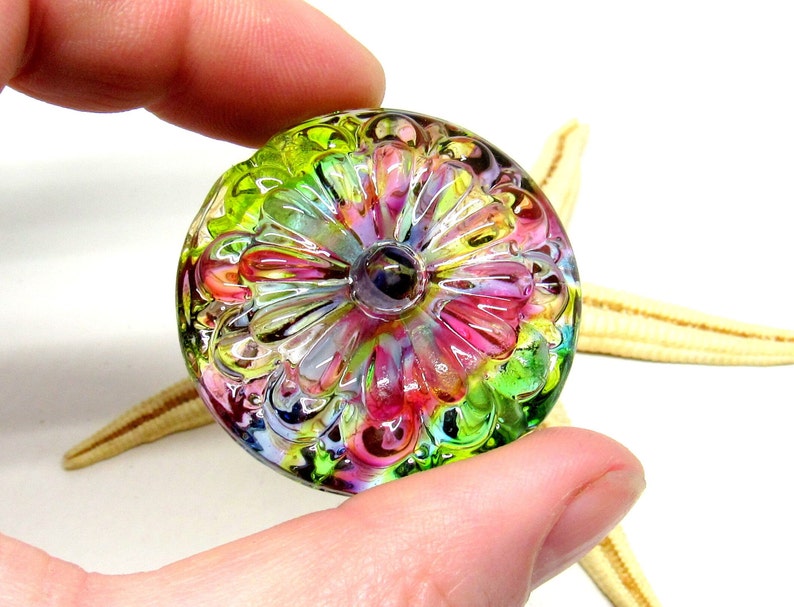 glassbead, lampwork, muranoglass, 40mm x 17mm, colorful, hole 2mm, made to order image 1