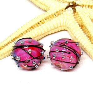 2 glassbeads, 15mm, pink, lampwork, MTO