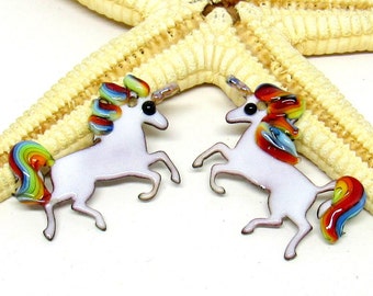 2 copper-elements enameled, unicorn, rainbow, or made into earrings, MTO