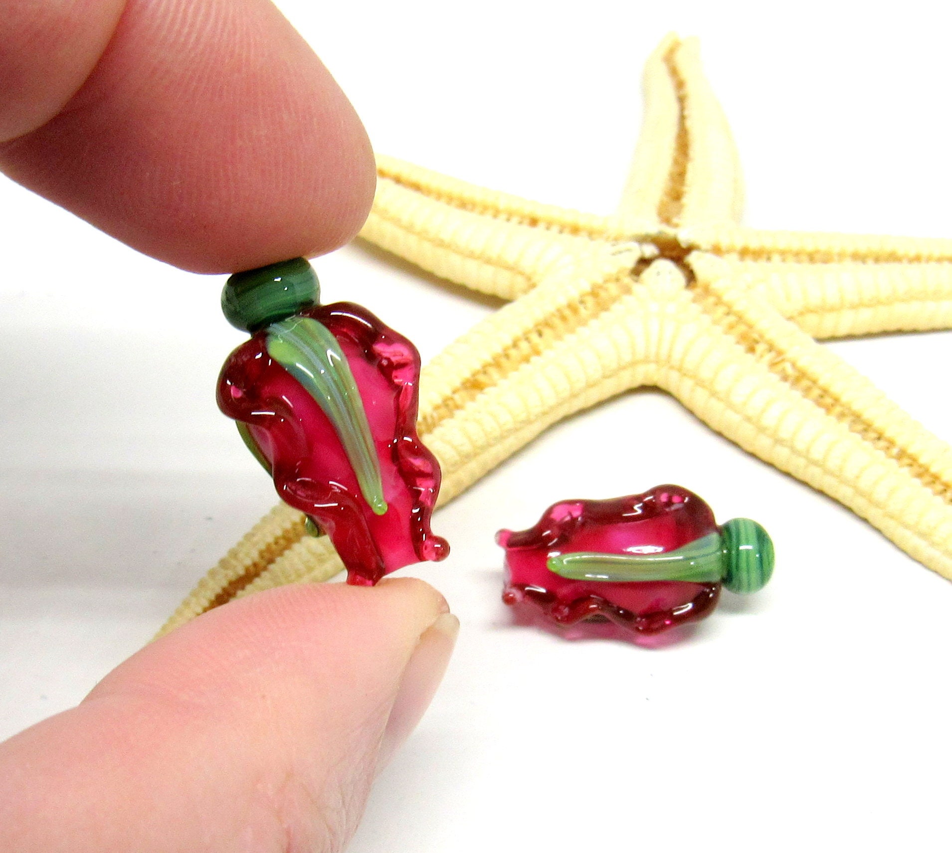 2 Perles En Verre Lampwork Murano Carrées - Vert - Neuf - Pour Création Bijoux