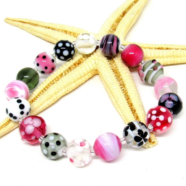 Stretch-Armband aus handgearb. Glasperlen, Lampwork, MTO