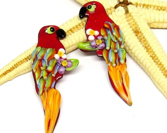 2 copper-parrots enameled, components for making jewelry, MTO
