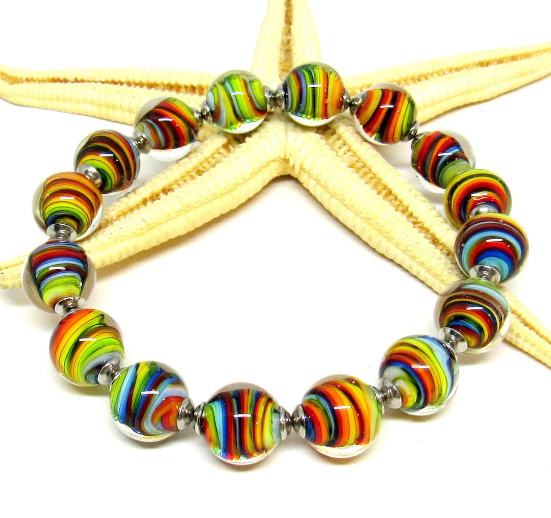 Bracelet With Handmade Lampwork Beads, Colorful, Length Choosable, MTO ...