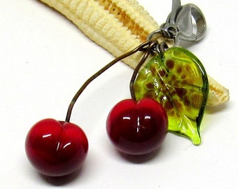 glass pendant cherries, lampwork, muranoglass, MTO